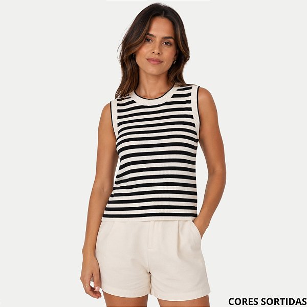 BLUSA AT SP ELISE REGATA TRICÔ LISTRADA FEMININO ADULTO (CORES SORTIDAS) 312318-P