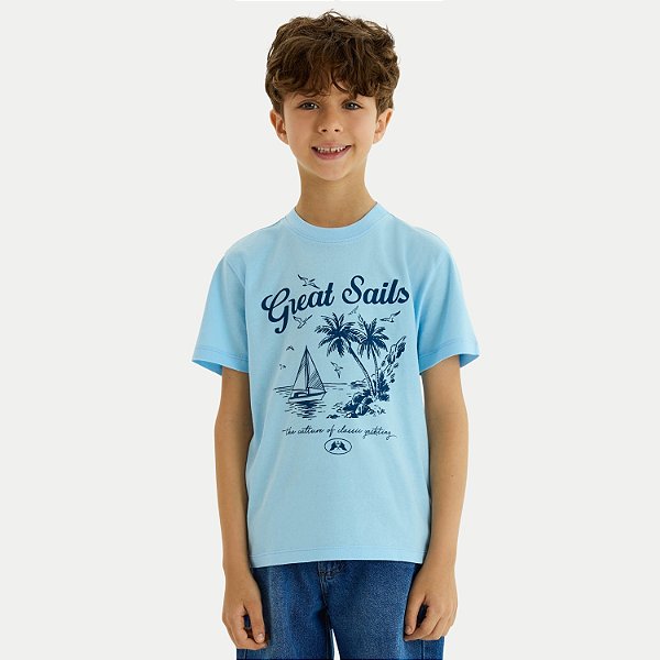 CAMISETA HERINGKIDS MANGA CURTA COMFORT ALGODÃO SILKADO AZUL PASTEL MASCULINO INFANTIL