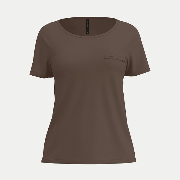 BLUSA LUNENDER MANGA CURTA VISCOLYCRA MARROM FEMININO ADULTO