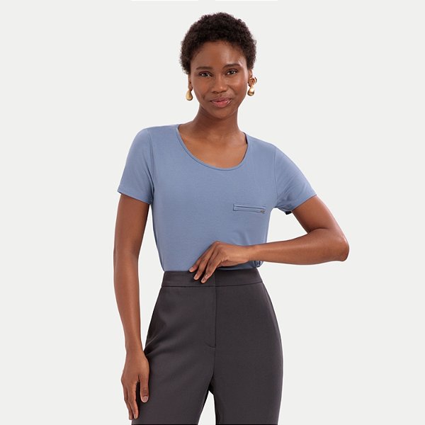 BLUSA LUNENDER MANGA CURTA VISCOLYCRA AZUL MARINHO FEMININO ADULTO