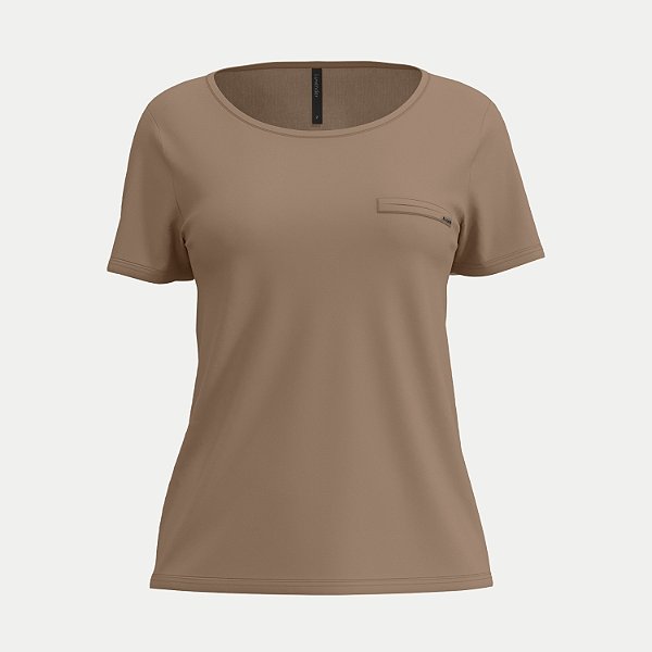 BLUSA LUNENDER MANGA CURTA VISCOLYCRA BEGE ESCURO FEMININO ADULTO