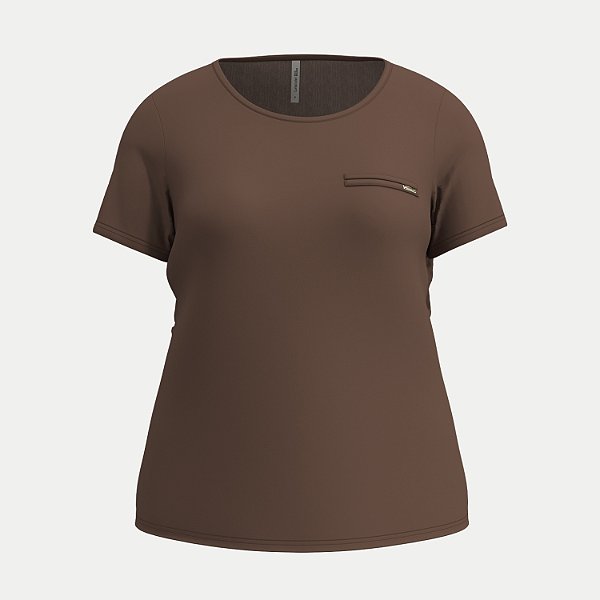BLUSA LUNENDER MANGA CURTA MAIS MULHER VISCOLYCRA MARROM FEMININO ADULTO