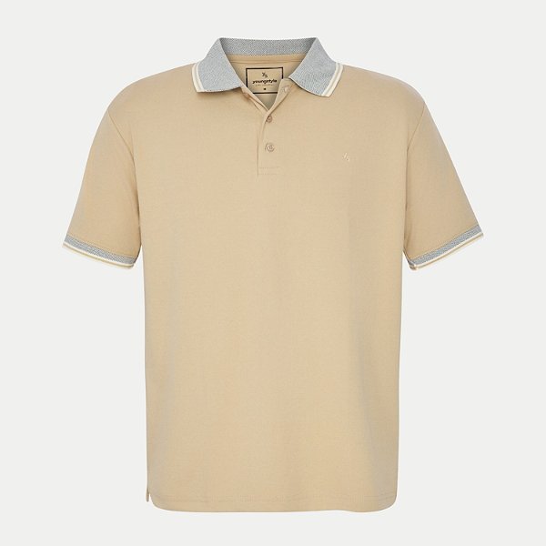 POLO YOUNG MANGA CURTA COMFORT MISTA BEGE MASCULINO ADULTO