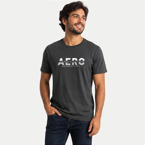 CAMISETA AEROPOSTALE MANGA CURTA COMFORT ALGODÃO PRETO MASCULINO ADULTO