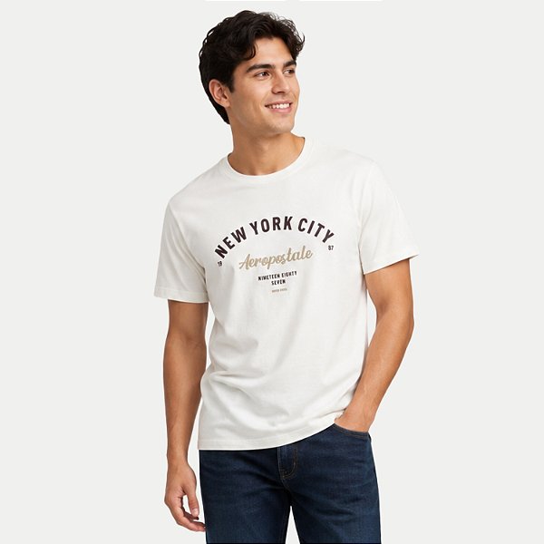 CAMISETA AEROPOSTALE MANGA CURTA COMFORT ALGODÃO CREME MASCULINO ADULTO