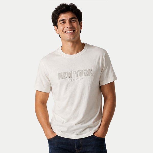 CAMISETA AEROPOSTALE MANGA CURTA COMFORT ALGODÃO CREME MASCULINO ADULTO