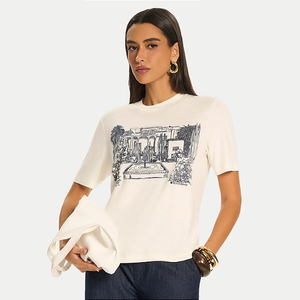 BLUSA DOCE TRAMA MANGA CURTA VISCOSE E ELASTANO OFFWHITE FEMININO ADULTO