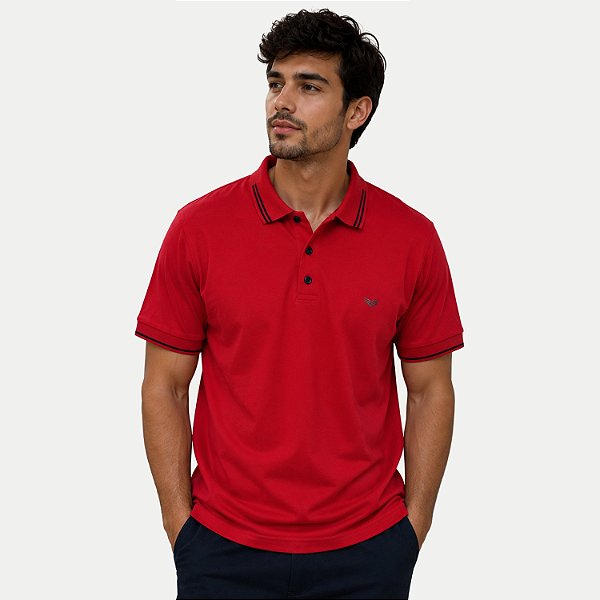 POLO WAYNA MANGA CURTA COMFORT PIQUET VERMELHO MASCULINO ADULTO
