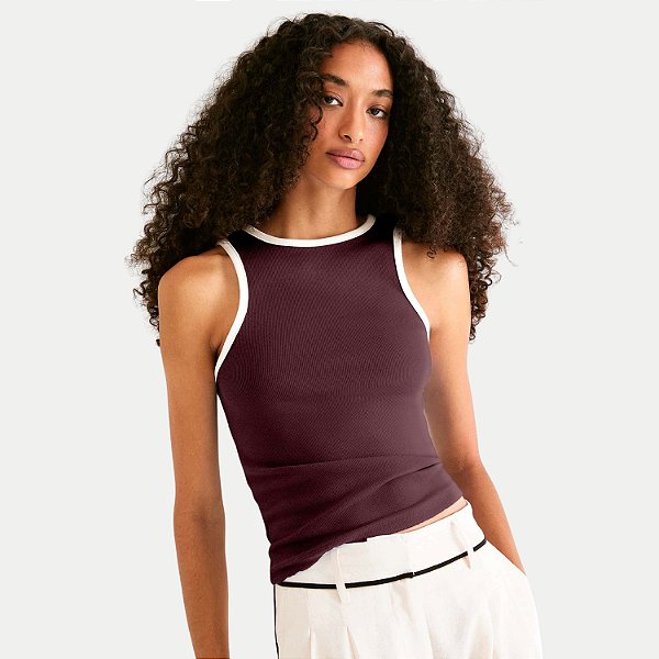 BLUSA HERING REGATA ALGODÃO E ELASTANO MARROM FEMININO ADULTO
