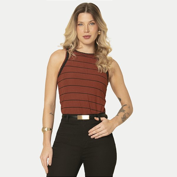 BLUSA PITT REGATA MALHA CANELA MARROM FEMININO ADULTO