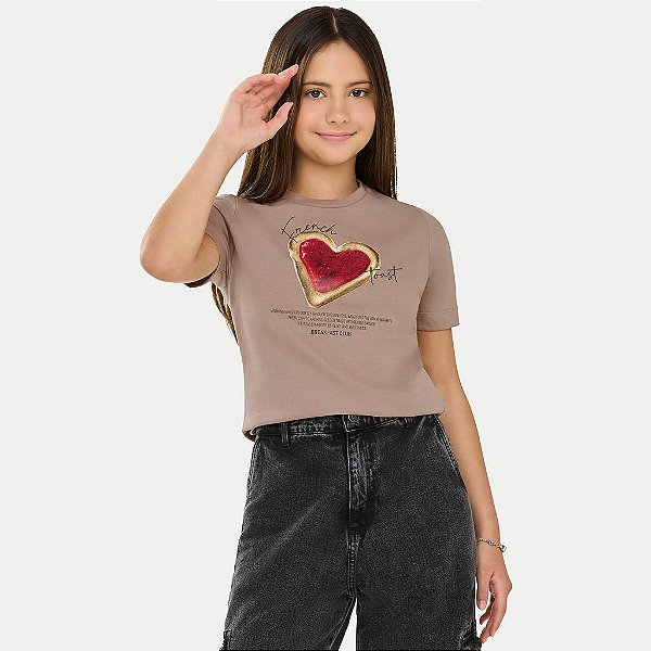 BLUSA MOD.ME MANGA CURTA TSHIRT ALGODÃO SILKADA BEGE FEMININO JUVENIL