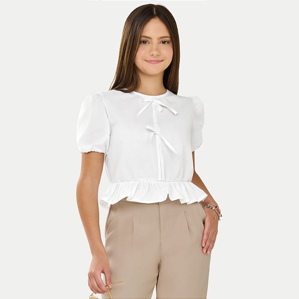BLUSA MOD.ME MANGA CURTA ALGODÃO BRANCO FEMININO JUVENIL