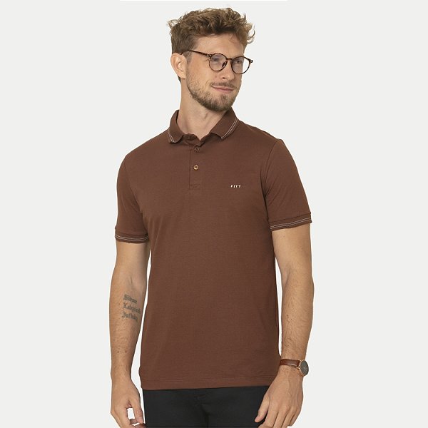 POLO PITT MANGA CURTA SLIM ALGODÃO MARROM MASCULINO ADULTO