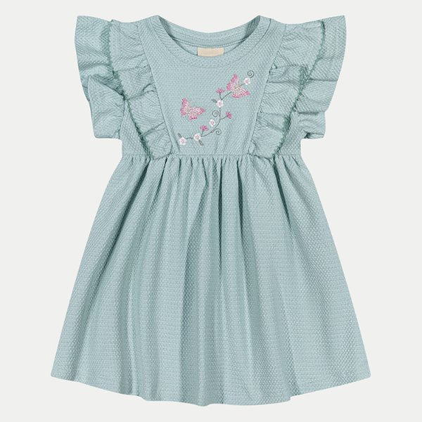 VESTIDO ANGERO MANGA CURTA MALHA BORDADO AZUL PASTEL FEMININO INFANTIL