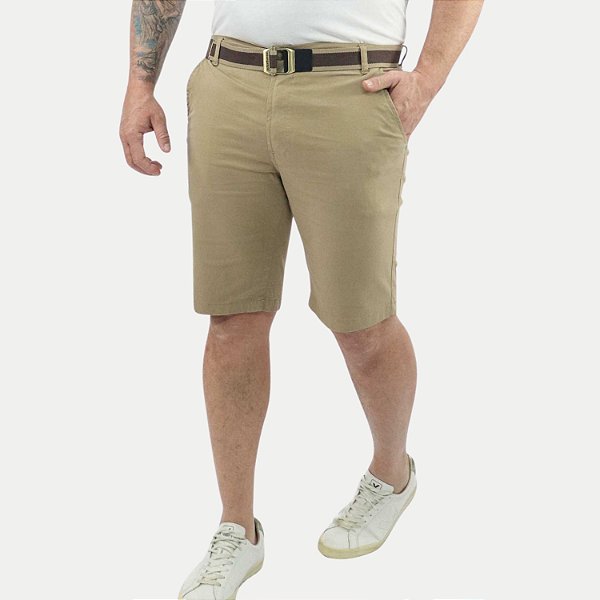 BERMUDA YOUNG BRIM COM ELASTANO ESPORTE FINO BEGE MASCULINO ADULTO