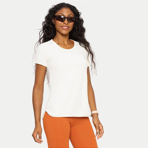 BLUSA DI PAULA MANGA CURTA POLIAMIDA FITNESS OFFWHITE FEMININO ADULTO