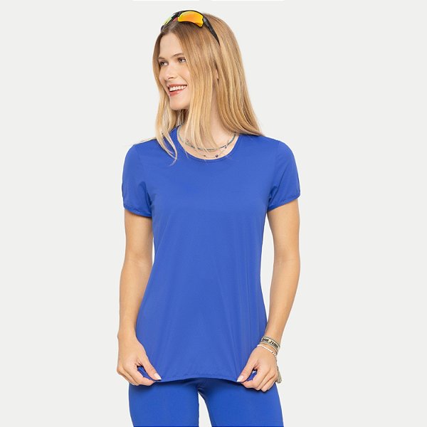 BLUSA DI PAULA MANGA CURTA POLIAMIDA FITNESS AZUL FEMININO ADULTO