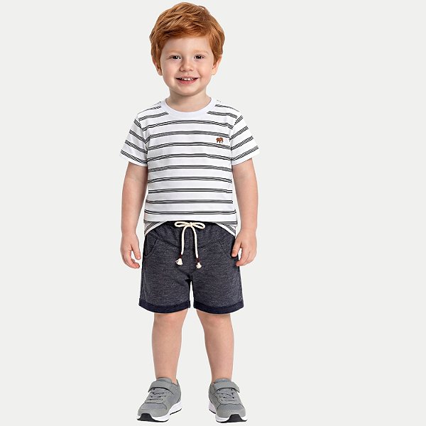 CONJUNTO VERÃO RANDA MUNDU BERMUDA E CAMISETA MANGA CURTA MALHA AZUL MASCULINO INFANTIL