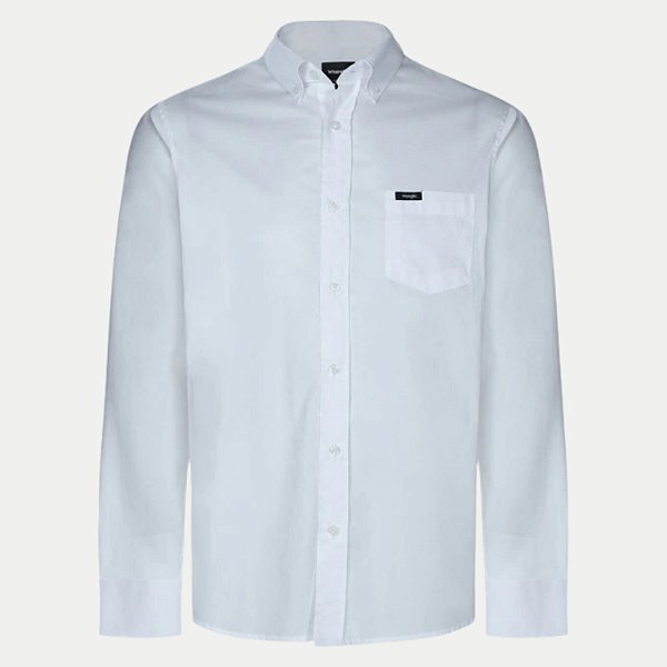 CAMISA WRANGLER MANGA LONGA COMFORT ALGODÃO LISA BRANCO MASCULINO ADULTO