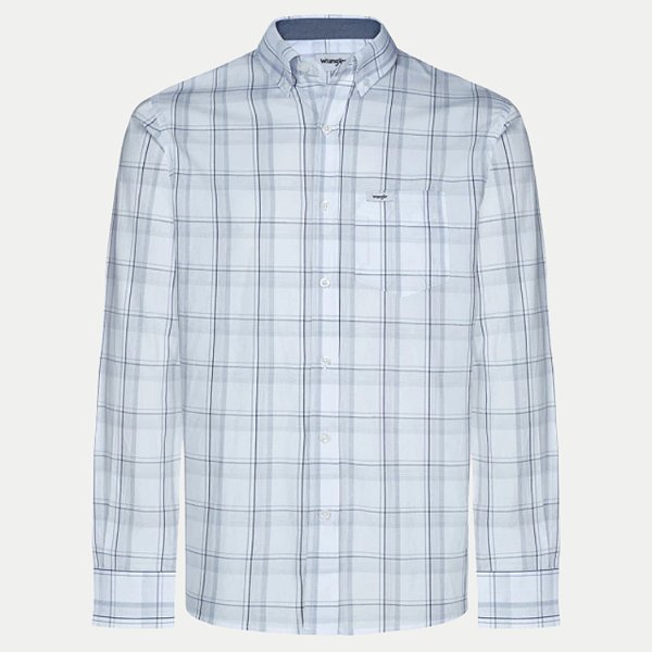 CAMISA WRANGLER MANGA LONGA COMFORT ALGODÃO XADREZ BRANCO MASCULINO ADULTO