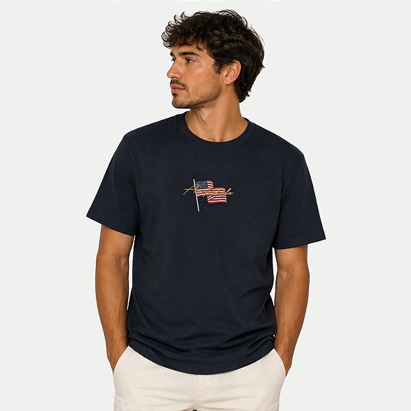 CAMISETA AEROPOSTALE MANGA CURTA COMFORT ALGODÃO SILKADA AZUL MARINHO MASCULINO ADULTO