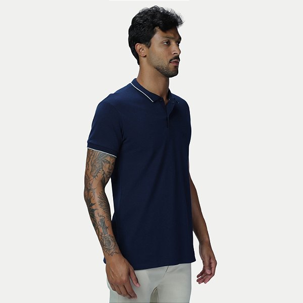POLO VIDE BULA MANGA CURTA COMFORT PIQUET AZUL MARINHO MASCULINO ADULTO