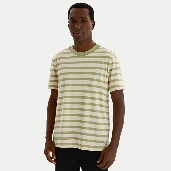 CAMISETA HERING MANGA CURTA COMFORT ALGODÃO LISTRADA VERDE MASCULINO ADULTO