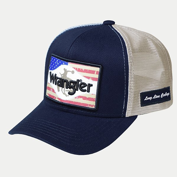 BONE WRANGLER ABA CURVA BRIM COM TELA AZUL MARINHO MASCULINO ADULTO