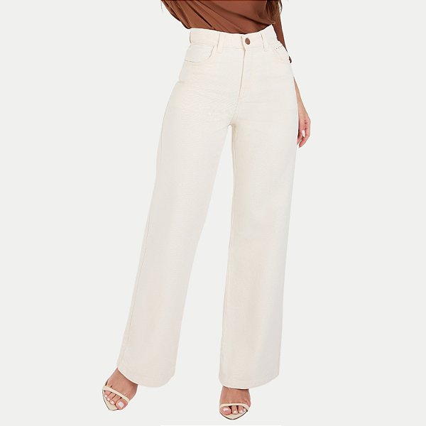 CALÇA MAX DENIM BRIM BRUTO WIDE LEG OFFWHITE FEMININO ADULTO