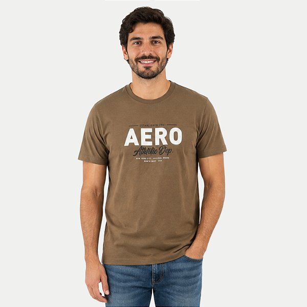 CAMISETA AEROPOSTALE MANGA CURTA COMFORT ALGODÃO MARROM CLARO MASCULINO ADULTO