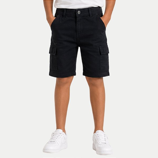 BERMUDA NACIONAL JEANS BRIM COM ELASTANO CARGO PRETO MASCULINO INFANTIL