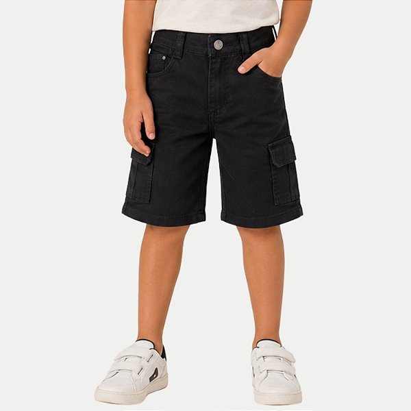 BERMUDA NACIONAL JEANS BRIM COM ELASTANO CARGO PRETO MASCULINO ADULTO