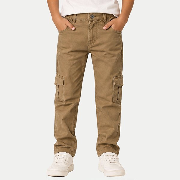 CALÇA NACIONAL JEANS BRIM COM ELASTANO CARGO CAQUE MASCULINO INFANTIL