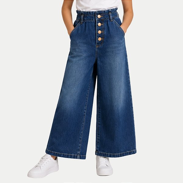 CALÇA NACIONAL JEANS JEANS MÉDIO COM ELASTANO WIDE LEG FEMININO INFANTIL