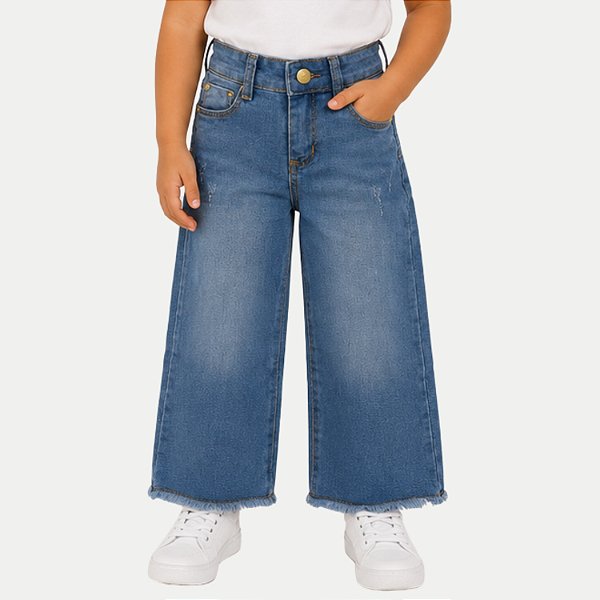 CALÇA NACIONAL JEANS JEANS CLARO COM ELASTANO WIDE LEG FEMININO INFANTIL