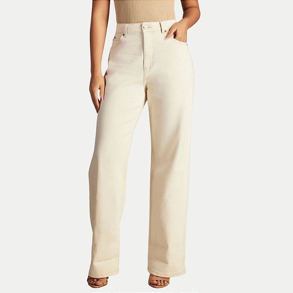 CALÇA LEE BRIM COM ELASTANO WIDE LEG OFFWHITE FEMININO ADULTO