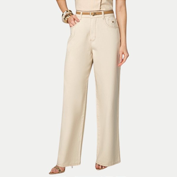 CALÇA OGNUS BRIM COM ELASTANO WIDE LEG OFFWHITE FEMININO ADULTO