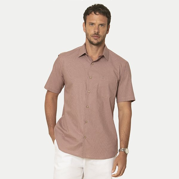 CAMISA PITT MANGA CURTA COMFORT ALGODÃO XADREZ ROSA MASCULINO ADULTO