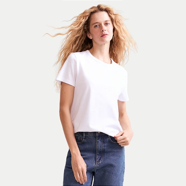 BLUSA HERING MANGA CURTA TSHIRT ALGODÃO LISA BRANCO FEMININO ADULTO