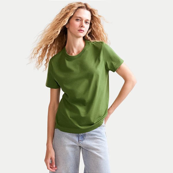 BLUSA HERING MANGA CURTA TSHIRT ALGODÃO LISA VERDE FEMININO ADULTO
