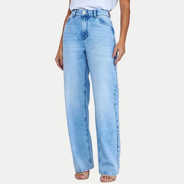 CALÇA LEE JEANS CLARO COM ELASTANO WIDE LEG FEMININO ADULTO