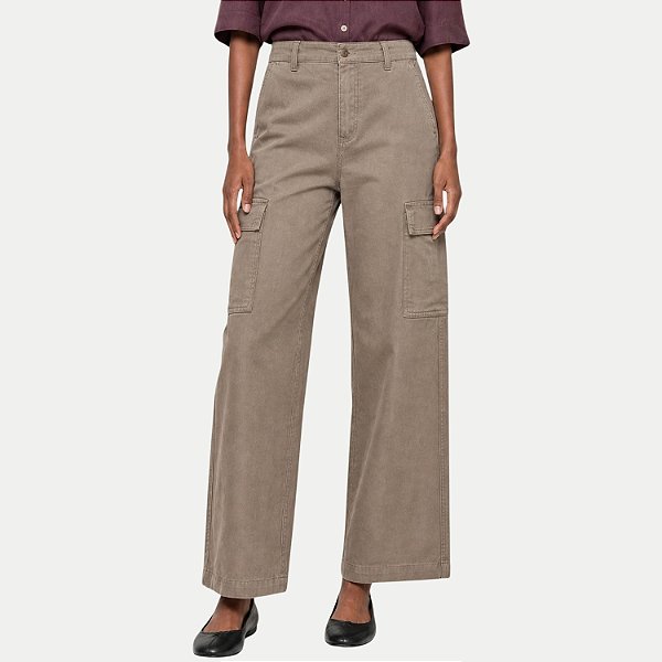 CALÇA HERING VISCOSE E POLIESTER CARGO BEGE FEMININO ADULTO