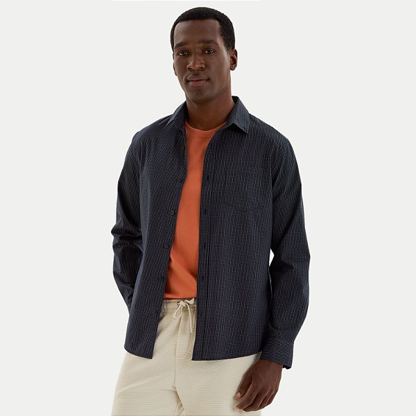CAMISA HERING MANGA LONGA COMFORT ALGODÃO XADREZ AZUL MARINHO MASCULINO ADULTO