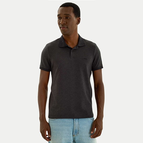 POLO HERING MANGA CURTA COMFORT MALHA BORDADA PRETO MASCULINO ADULTO