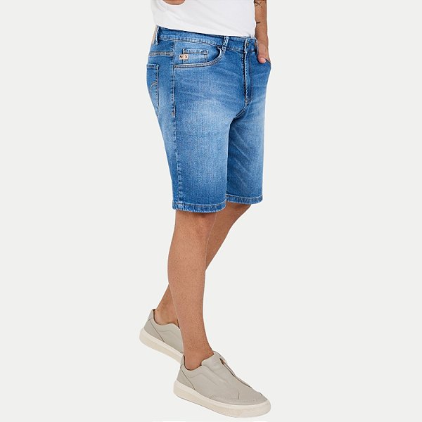 BERMUDA MAX DENIM JEANS CLARO COM ELASTANO COMFORT MASCULINO ADULTO