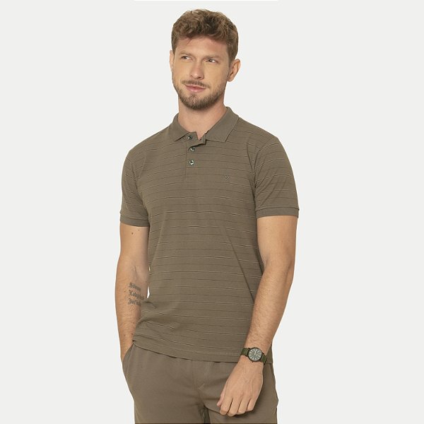POLO PITT MANGA CURTA SLIM MALHA LISTRADA VERDE MASCULINO ADULTO