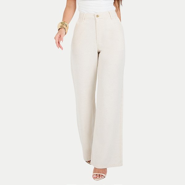 CALÇA MAX DENIM LINHO WIDE LEG OFFWHITE FEMININO ADULTO