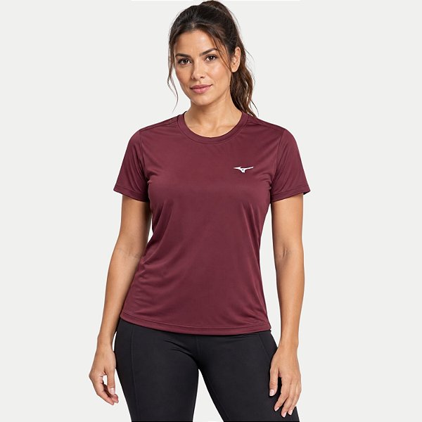 BLUSA MIZUNO MANGA CURTA POLIESTER FITNESS BORDÔ FEMININO ADULTO