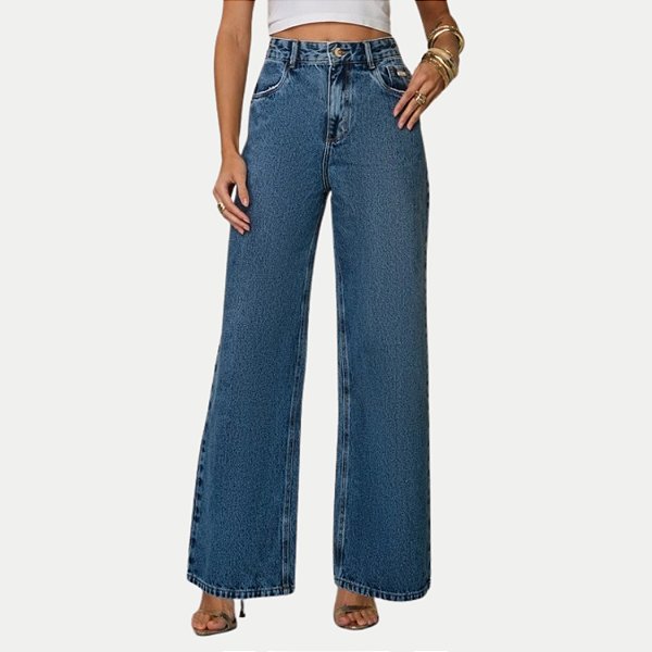 CALÇA OGNUS JEANS MÉDIO COM ELASTANO WIDE LEG FEMININO ADULTO
