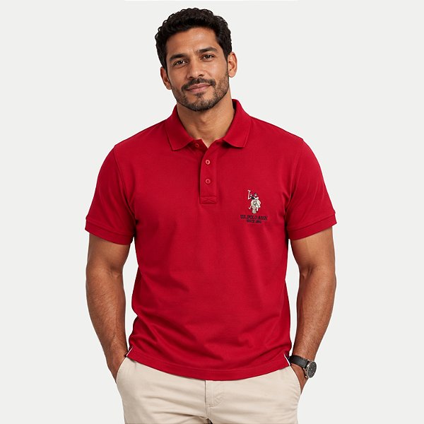 POLO US.POLO MANGA CURTA SLIM PIQUET VERMELHO MASCULINO ADULTO